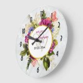 Modern Pink & White Watercolor Floral Wedding Große Wanduhr (Winkel)
