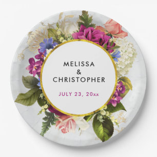 Modern Pink & White Watercolor Floral Wedding Pappteller