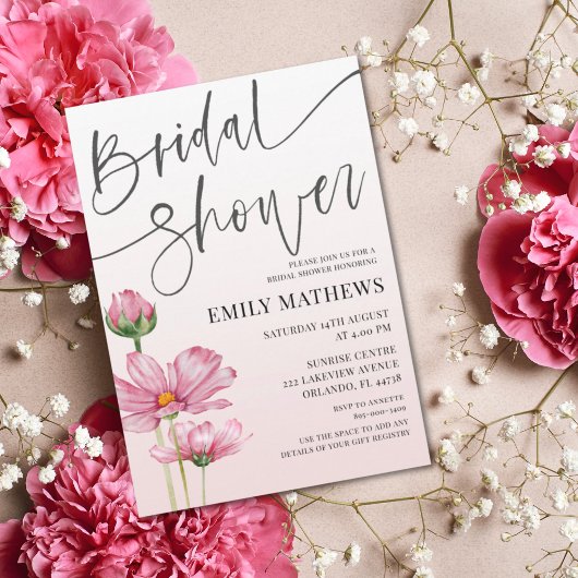 Modern Pink Wild Flower Bridal Shower Einladung