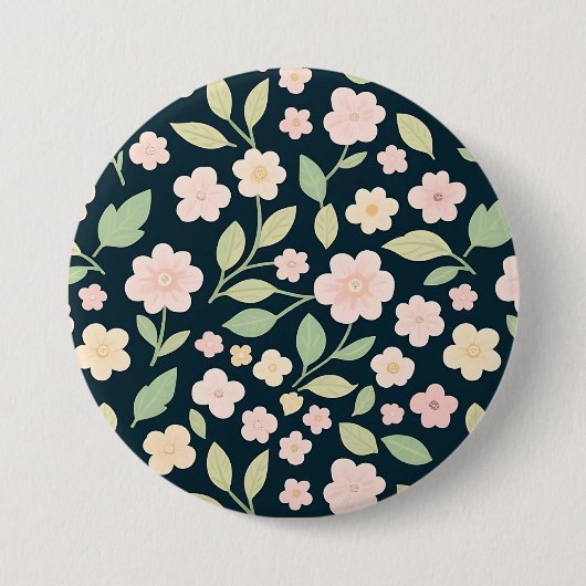 Modern Pink Wildflowers Pattern Button (Vorderseite)