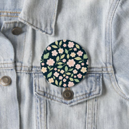 Modern Pink Wildflowers Pattern Button