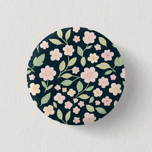 Modern Pink Wildflowers Pattern Button (Vorderseite)