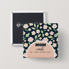 Modern Pink Wildflowers Pattern Button
