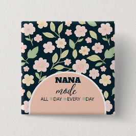 Modern Pink Wildflowers Pattern Button