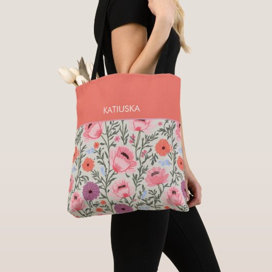 Modern Pink Wildflowers with Name Tasche (Von Nahem)