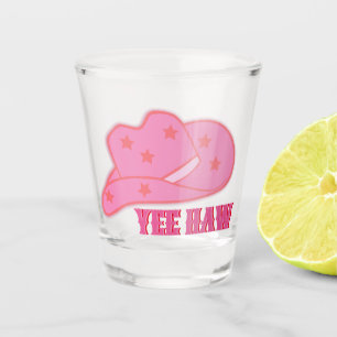 Modern Pink Yee Haw Cowgirl Cowboy Hat Rodeo Schnapsglas