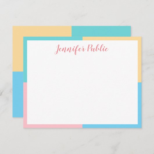 Modern Pink Yellow Blue Green Handwriting Script Mitteilungskarte (Vorne/Hinten)