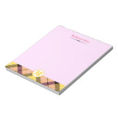 Modern Pink Yellow Tartan Monogram Script Name Notizblock (Rotiert)