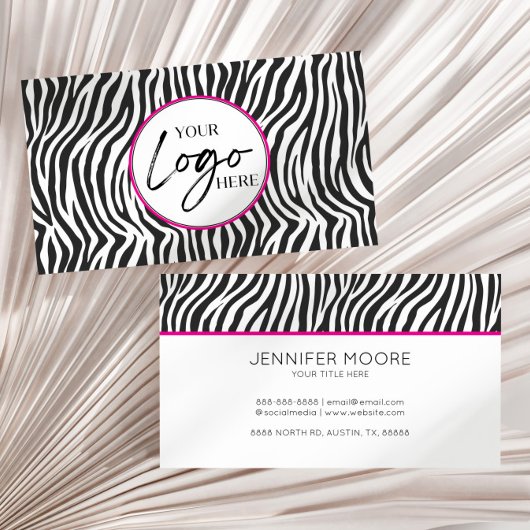 Modern Pink Zebra Print Custom Company Logo Visitenkarte