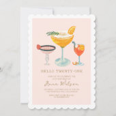 Modern Pinky Coctails Blush Hallo 21 21St Geburtst Einladung (Vorderseite)