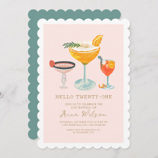 Modern Pinky Coctails Blush Hallo 21 21St Geburtst Einladung