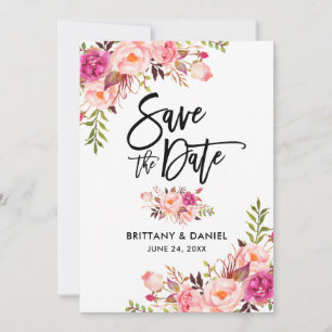 Modern Pinselschrift Rosa Blütenbraun Save The Date
