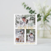 Modern Pinselschrift Save the Date 3 Foto Gold Postkarte (Stehend Vorderseite)