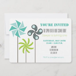 Modern Pinwheel Birthday Einladung - Green Blue Gr