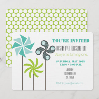 Modern Pinwheel Birthday Einladung - Green Blue Gr
