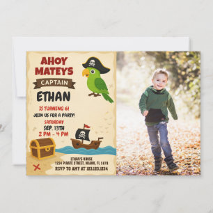 Modern Pirate Birthday Einladung mit Foto