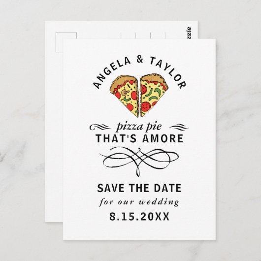 Modern Pizza Amore Black Typografy Save the Date Postkarte (Vorne/Hinten)