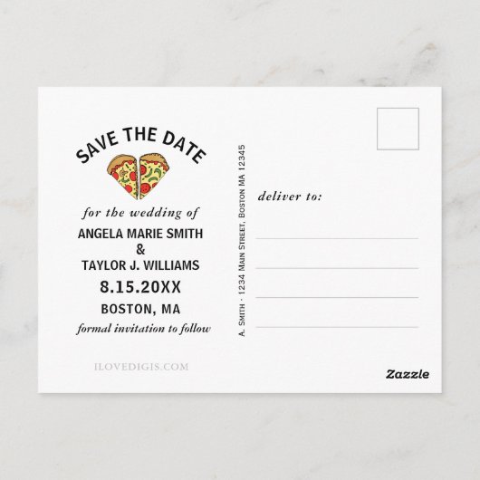 Modern Pizza Amore Black Typografy Save the Date Postkarte (Rückseite)