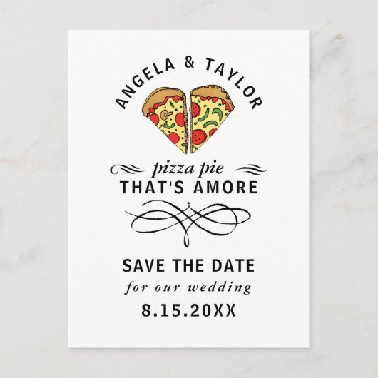 Modern Pizza Amore Black Typografy Save the Date Postkarte (Vorderseite)