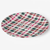 Modern Plaid Christmas | Happy Merry Joyful Pappteller (Schrägansicht)