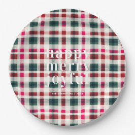 Modern Plaid Christmas | Happy Merry Joyful Pappteller