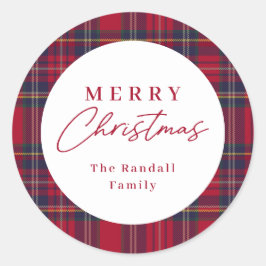 Modern Plaid Christmas  Runder Aufkleber
