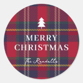 Modern Plaid Christmas Tree  Runder Aufkleber (Vorderseite)