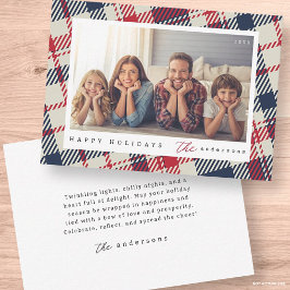 Modern Plaid Pattern Christmas Custom Family Photo Mitteilungskarte