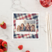 Modern Plaid Pattern Christmas Custom Family Photo Serviette (Beispiel)
