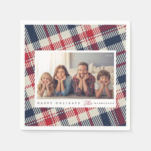 Modern Plaid Pattern Christmas Custom Family Photo Serviette (Vorderseite)