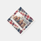 Modern Plaid Pattern Christmas Custom Family Photo Serviette (Ecke)