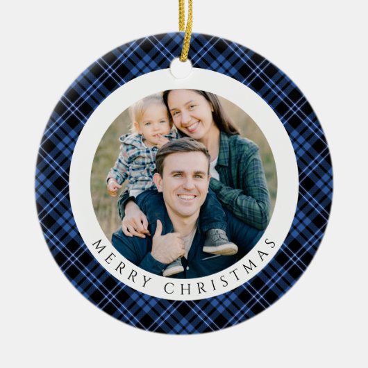 Modern Plaid Photo Christmas Keramik Ornament (Vorne)