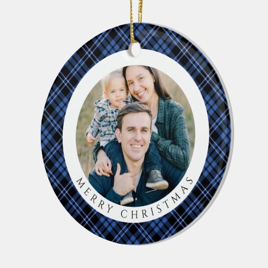 Modern Plaid Photo Christmas Keramik Ornament (Links)