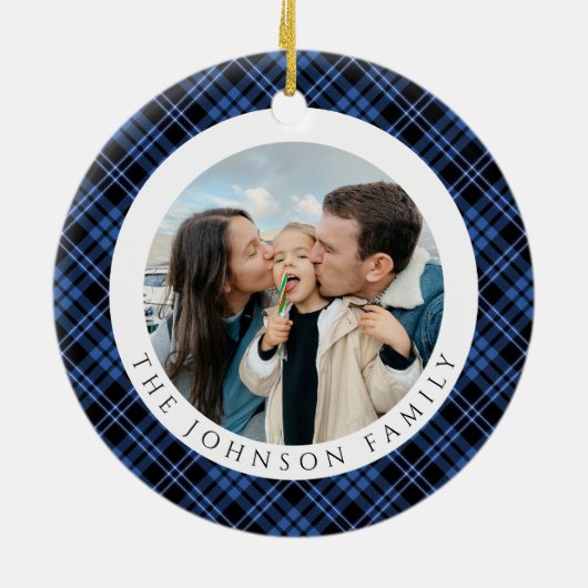 Modern Plaid Photo Christmas Keramik Ornament (Hinten)