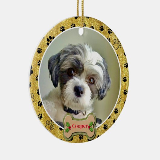 Modern Playful Simple Photo Dog - Paw Print Design Keramik Ornament (Rechts)