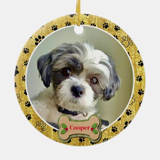 Modern Playful Simple Photo Dog - Paw Print Design Keramik Ornament (Hinten)
