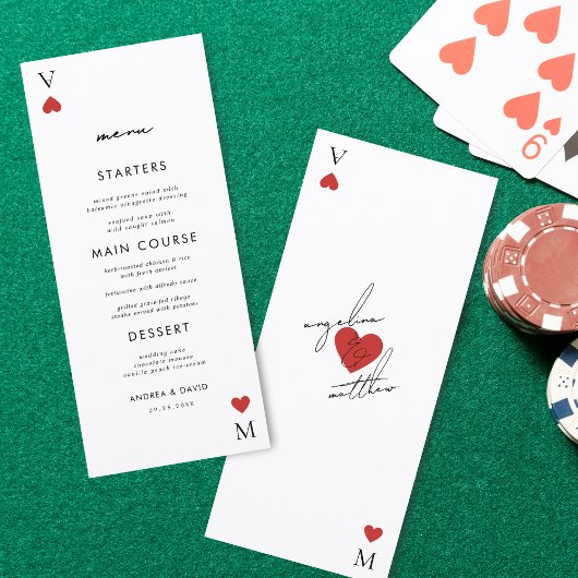 Modern Playing Card Casino Vegas Wedding Menu Menükarte