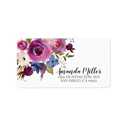 Modern Plum Blue Floral Return Address Label Adressaufkleber (Vorne)