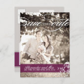 Modern Plum floral Save the Date Ankündigungspostkarte (Vorne/Hinten)