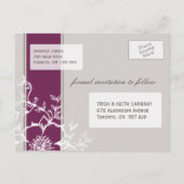 Modern Plum floral Save the Date Ankündigungspostkarte (Rückseite)