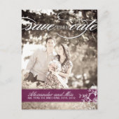 Modern Plum floral Save the Date Ankündigungspostkarte (Vorderseite)