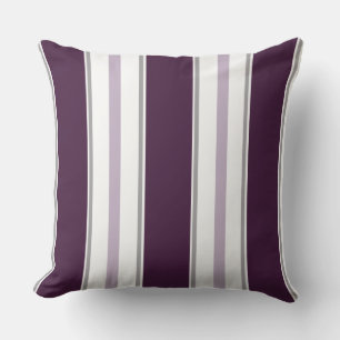 Modern Plum Lavendel Grau Weiße Streifen   Kissen