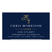 Modern Plumber Navy Blue Gold Minimalist Magnetische Visitenkarte (Vorderseite)