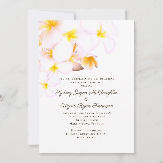 Modern Plumeria Hawaiian Blume White Wedding Einladung (Vorderseite)