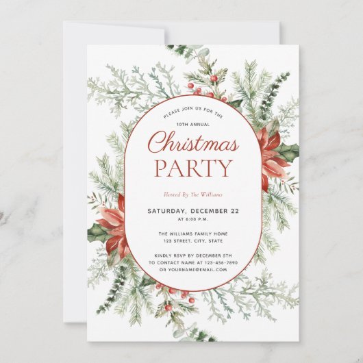 Modern Poinsettia Berry Greenery Weihnachtsfest Pa Einladung (Vorderseite)