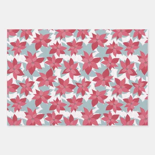 Modern Poinsettia Buffalo Karo + Kariert Geschenkpapier Set (Vorderseite)