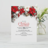 Modern Poinsettia Christmas Dinner and Drinks Einladung (Stehend Vorderseite)