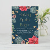 Modern poinsettia floral Blaue Feier Einladung (Stehend Vorderseite)