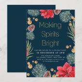 Modern poinsettia floral Blaue Feier Einladung (Vorne/Hinten)