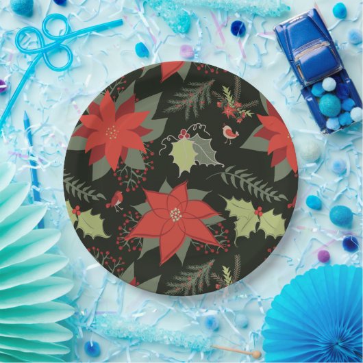 Modern Poinsettia Holly Christmas Pappteller (Party)
